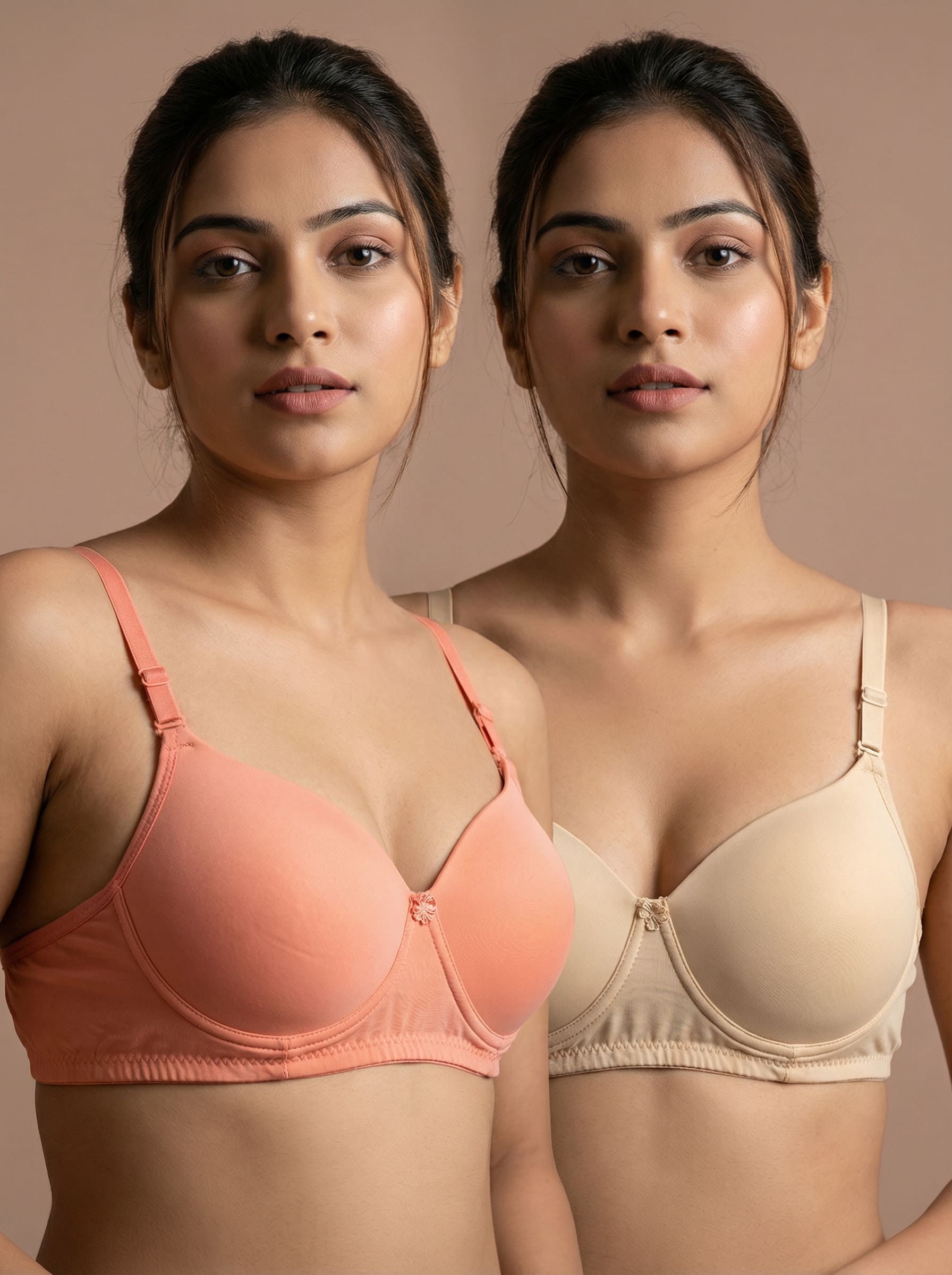 Stretch Lycra Padded Bra – Peach & sand Duo | Pack of 2