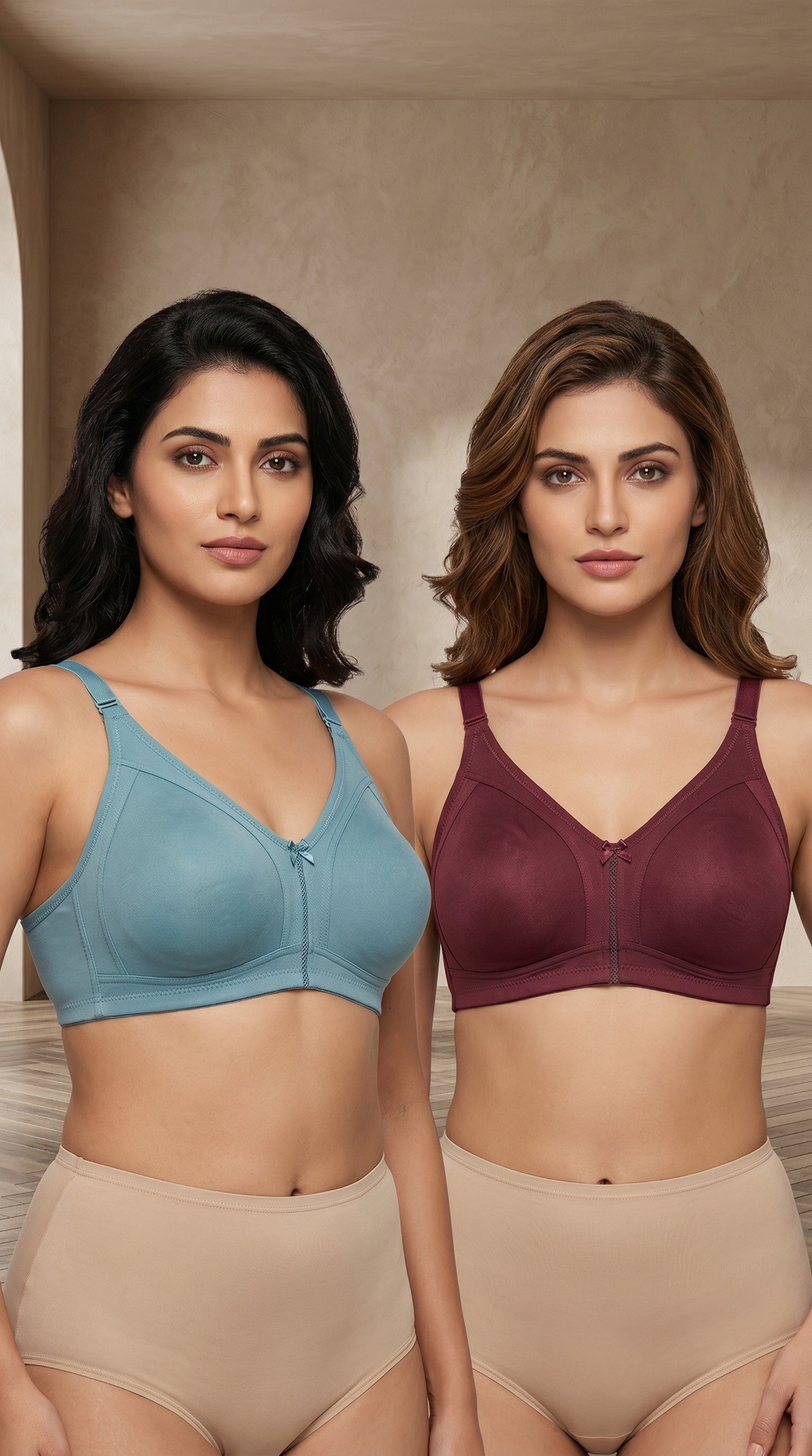 Full Coverage  Premium  Wire-Free Bra Combo Pack of 2 – Blue Slate & Wine Velvet