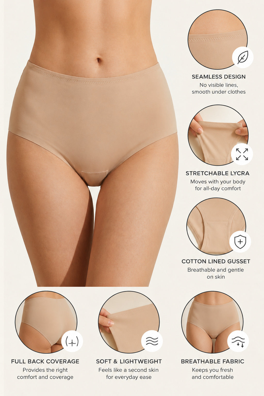 Seamless Lycra Panty Pack of 3 | Soft Everyday Briefs